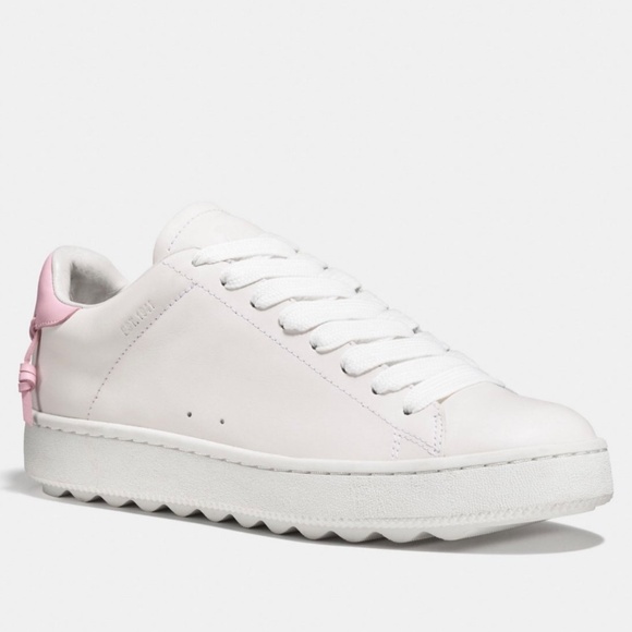 COACH C101 LOW TOP SNEAKER Ladies 9B White Leather Pink Detail - Picture 1 of 15